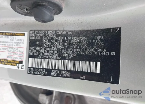 2004 Toyota Highlander from USA, damaged, VIN JTEGD21AX40085842